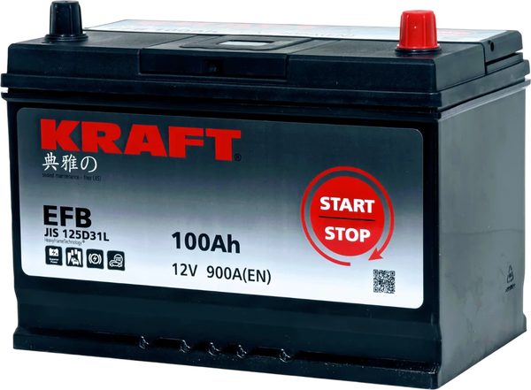 Автомобильный аккумулятор KrafT EFB Asia 100 JR 900A с бортом / EFB-D31 - фото