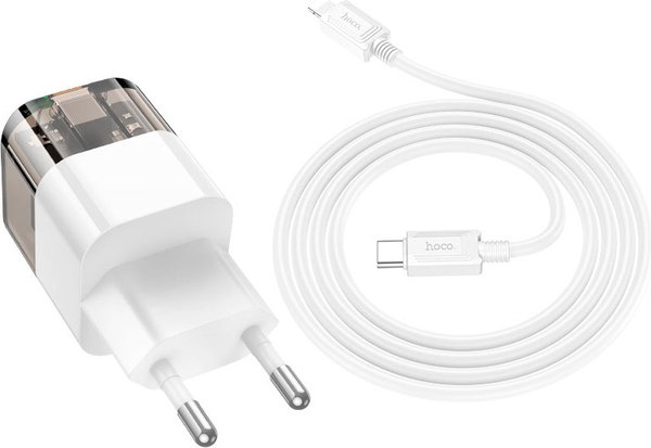 Зарядное устройство сетевое Hoco C131A Platinum 30W + кабель Type-C-Lightning - фото