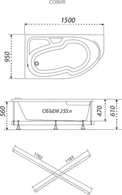 Ванна акриловая Triton София 150x95 L