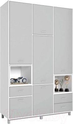 Шкаф Polini Kids Mirum 2330 трехсекционный (белый/серый) - фото