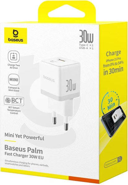 Адаптер питания сетевой Baseus Palm C+U 30W EU / P1011160A213-00