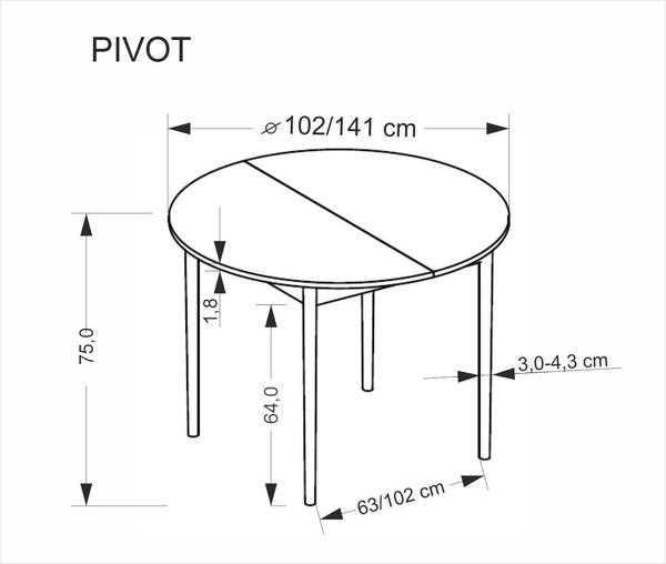 Обеденный стол Halmar Pivot 102-142x102x75