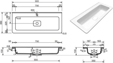 Умывальник Symbolite Каре Люкс Мини 90х35
