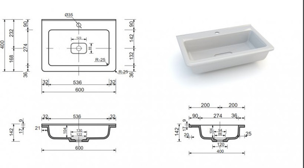 Умывальник Symbolite Марелла Люкс 60х40
