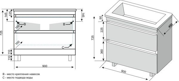 Тумба под умывальник Symbolite Атлантика 90 Люкс Plus