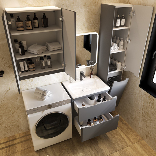 Шкаф-пенал для ванной Symbolite Марелла Люкс Plus с корзиной