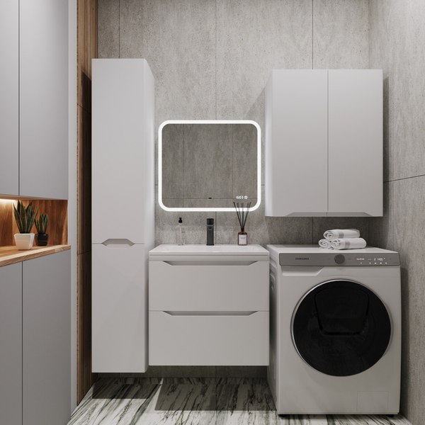 Шкаф-пенал для ванной Symbolite Марелла Люкс Plus с корзиной