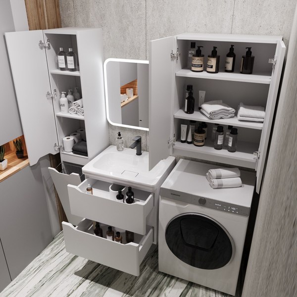 Шкаф-пенал для ванной Symbolite Марелла Люкс Plus с корзиной