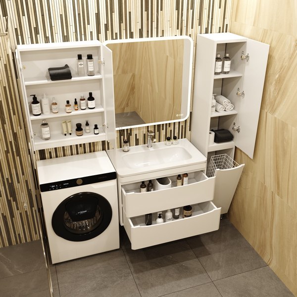 Шкаф-пенал для ванной Symbolite Бергамо Люкс Plus с корзиной