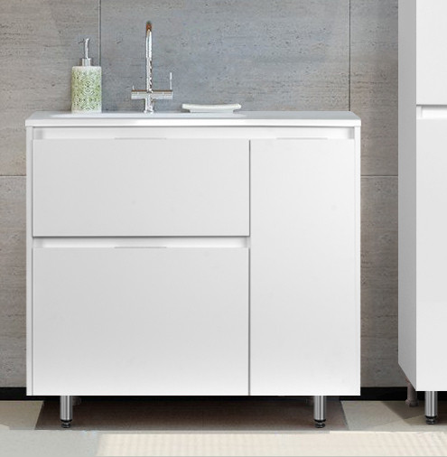 Тумба под умывальник Symbolite Барселона 90 Люкс Plus левая 2 ящика с выкатной корзиной - фото