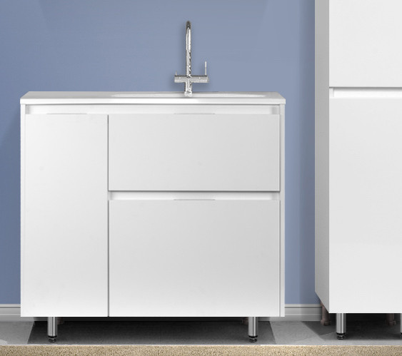 Тумба под умывальник Symbolite Барселона 90 Люкс Plus правая 2 ящика с выкатной корзиной - фото