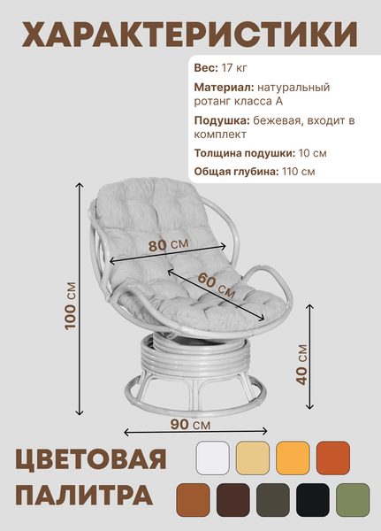 Кресло садовое Мебель Солнца Папасан Челси вращающийся 23/03В