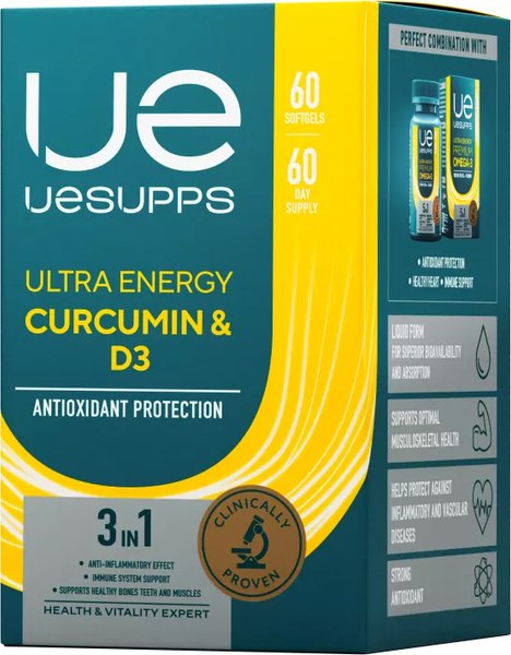 Витаминно-минеральный комплекс UESUPPS Ультра Энерджи Куркумин и Витамин D3 - фото