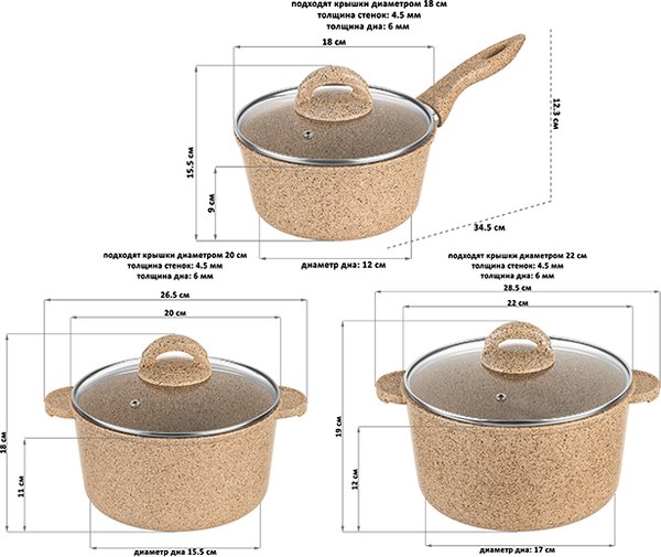 Набор кастрюль Elan Gallery Гармония Вкуса / 121121+3