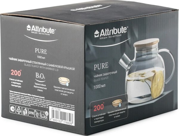 Заварочный чайник Attribute Pure с бамбуковой крышкой / ATT150