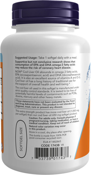 Жирные кислоты NOW Foods Cod Liver Oil 1000мг