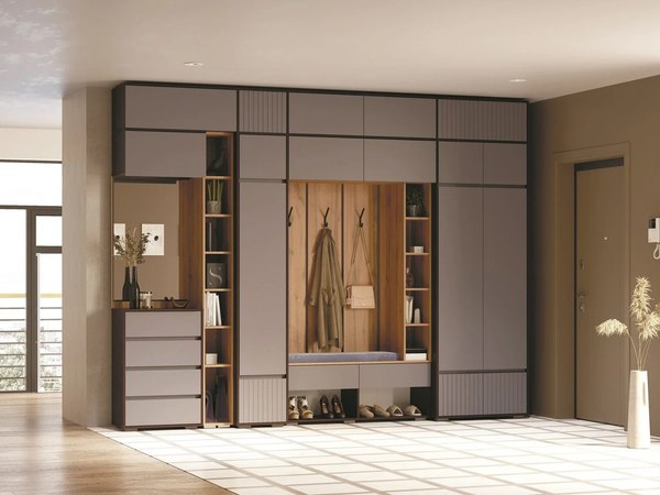 Секция в прихожую Woodville Роут с зеркалом / 593728 (венге/дуб вотан/графит софт)