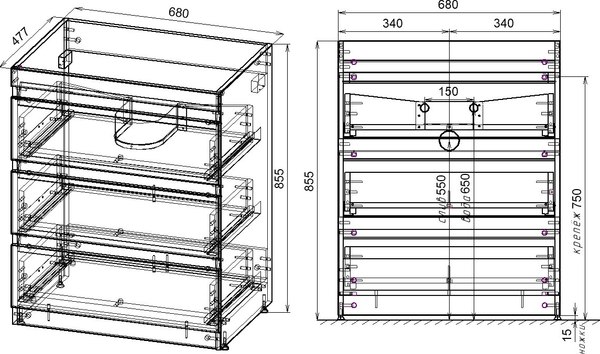 Тумба под умывальник Symbolite Даллас 130 Люкс Plus 3 ящика