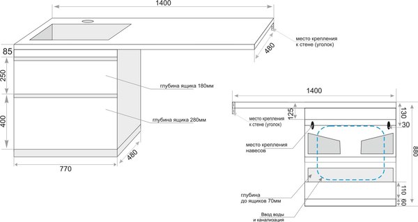 Тумба под умывальник Symbolite Даллас 140 Люкс Plus 2 ящика