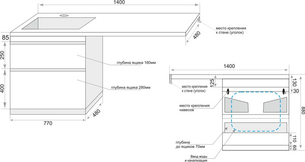Тумба под умывальник Symbolite Даллас 140 Люкс Plus