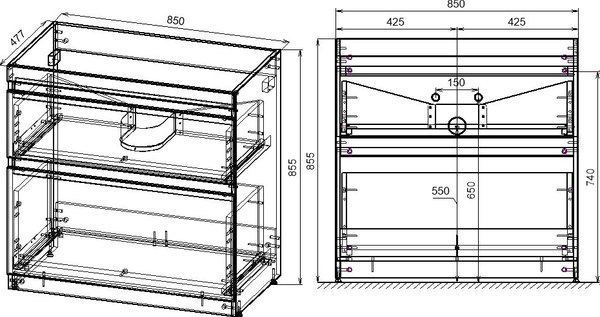 Тумба под умывальник Symbolite Даллас 150 Люкс Plus 2 ящика