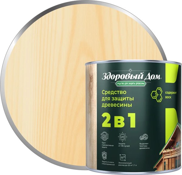 Защитно-декоративный состав Здоровый дом 2в1 Бесцветный - фото