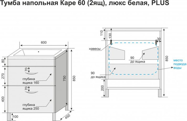 Тумба под умывальник Symbolite Каре 60 Люкс Plus 2 ящика