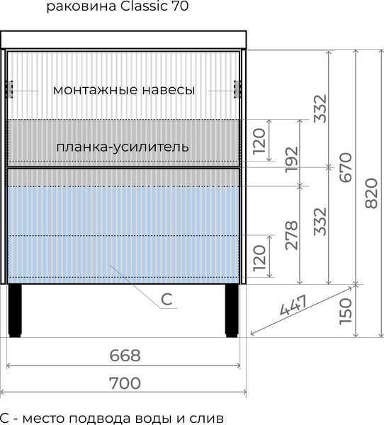 Тумба под умывальник Symbolite Стокгольм 70 Classic Push 2 ящика