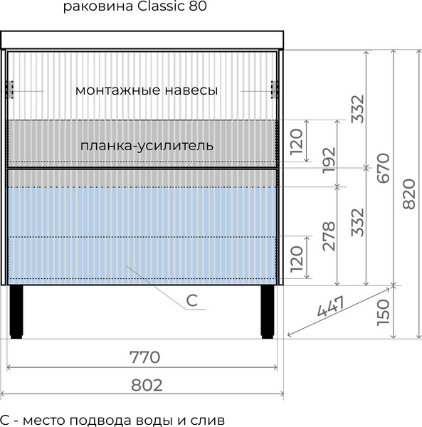 Тумба под умывальник Symbolite Стокгольм 80 Classic Push 2 ящика
