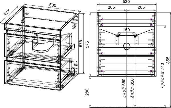Тумба под умывальник Symbolite Даллас 115 Люкс Plus