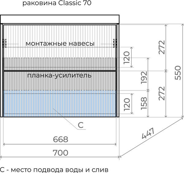 Тумба под умывальник Symbolite Стокгольм 70 Classic Push 2 ящика