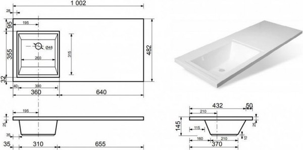 Умывальник Symbolite Estetus Даллас 100x48 левый