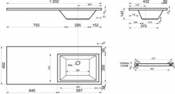 Умывальник Symbolite Estetus Даллас 120x48 правый
