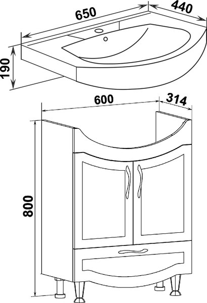 Тумба под умывальник Runo Неаполь 65