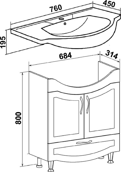 Тумба под умывальник Runo Неаполь 75