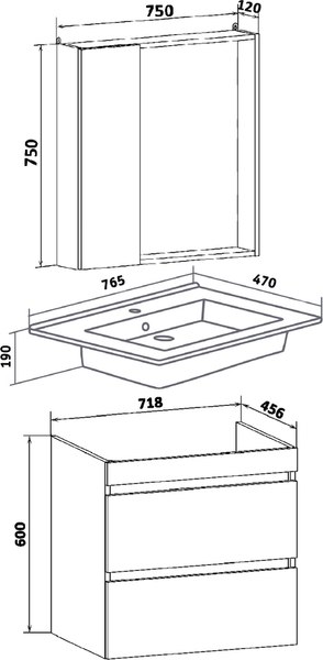 Тумба под умывальник Runo Манхэттен 75