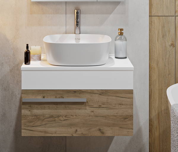 Тумба под умывальник Runo Вудлайн 65 (подвесная, крафтовый дуб) - фото