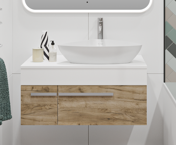 Тумба под умывальник Runo Вудлайн 85 (подвесная, крафтовый дуб) - фото