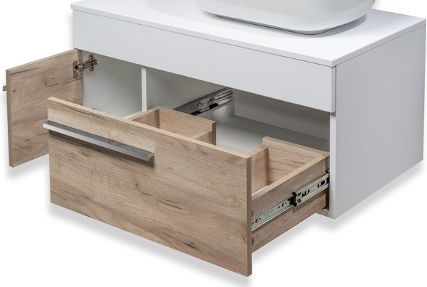 Тумба под умывальник Runo Вудлайн 85 (подвесная, крафтовый дуб)