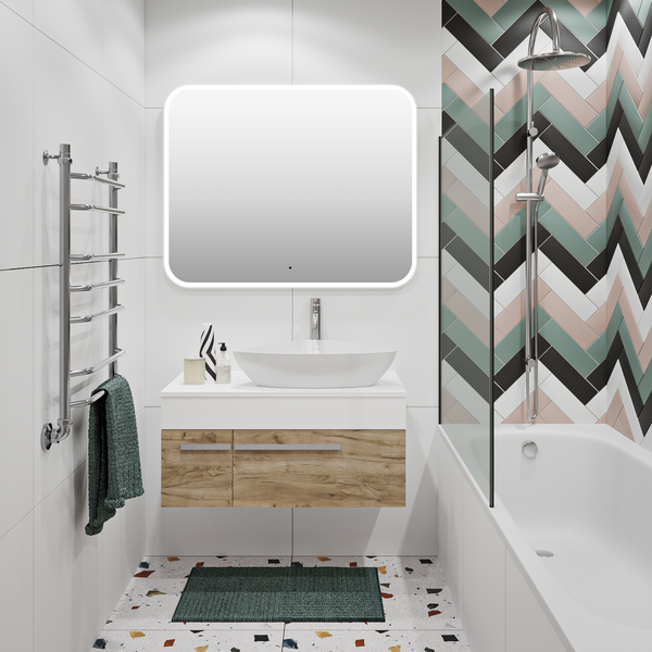 Тумба под умывальник Runo Вудлайн 85 (подвесная, крафтовый дуб)