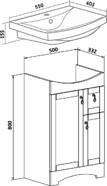 Тумба под умывальник Runo Мерида 55