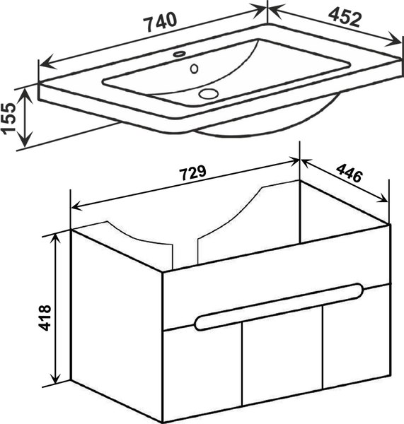 Тумба под умывальник Runo Парма 75 3 двери