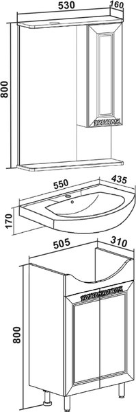 Тумба под умывальник Runo Монро 55