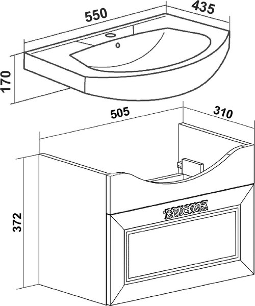 Тумба под умывальник Runo Монро 55