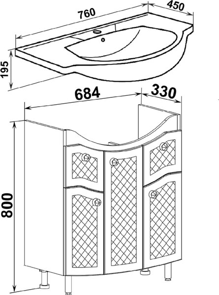 Тумба под умывальник Runo Милано 75