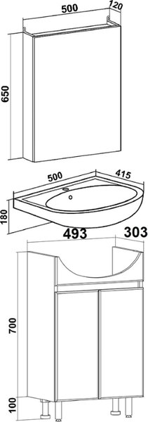 Тумба под умывальник Runo Лада 50
