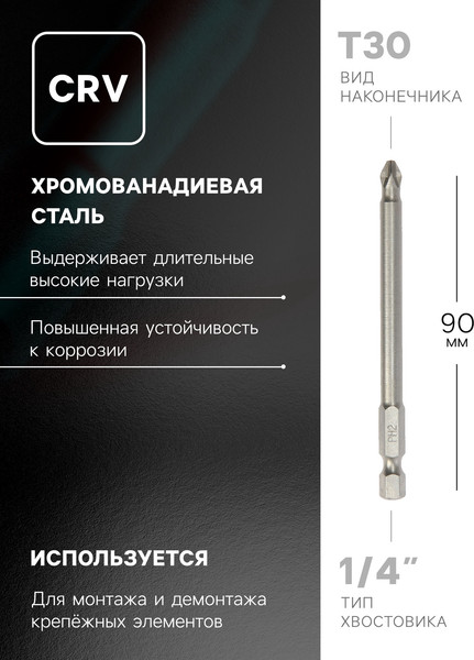 Набор бит Tundra Намагниченные сталь CrV PH2x90мм / 2270950