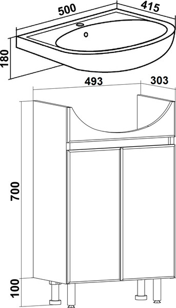 Тумба под умывальник Runo Лада 50
