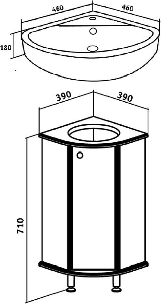 Тумба под умывальник Runo Браво 40 угловая