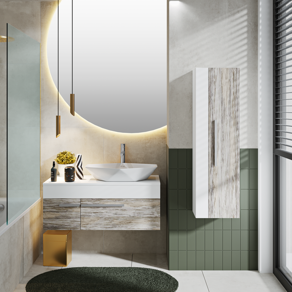 Шкаф-полупенал для ванной Runo Вудлайн 35 (подвесной)